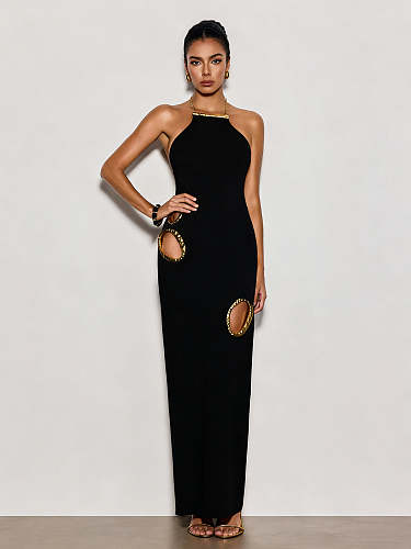Halterneck Cutout Maxi Dress In Black
