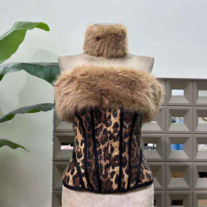 Animal Fur Sequin Skirt Set