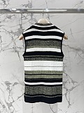 Miu Miu Striped Cotton Knit Polo Vest in Forest Green