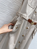 Miu Miu Belted Cotton Twill Shirt Dress in Apricot