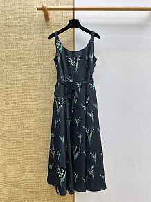 Dior Lily of the Valley Print Silk-Cotton Sundress in Black