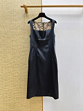 D&G Satin Bustier Midi Dress with Leopard Lining in Black