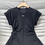 Prada Side Pleated Long Dress in Black