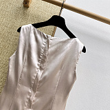 D&G Satin Bustier Midi Dress with Leopard Lining in Champagne