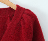 Plush Berry Red Cardigan, Bralette & High-Waist Shorts
