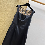 D&G Satin Bustier Midi Dress with Leopard Lining in Black