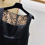 D&G Satin Bustier Midi Dress with Leopard Lining in Black