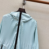 Moncler  Pleated Hooded Jacket in Aqua Green