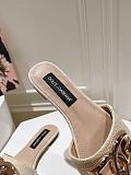 Dolce & Gabbana  Raffia Sliders in Beige