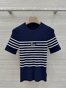 Dior  Short-Sleeved Fitted Sweater White and Pink D ...