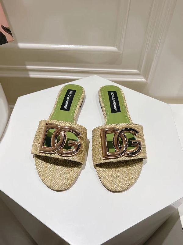 Dolce & Gabbana  Raffia Sliders in Grass Green