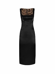 D&G Satin Bustier Midi Dress with Leopard Lining in Black