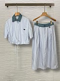 Prada Striped Cotton Shirt & Flared Skirt