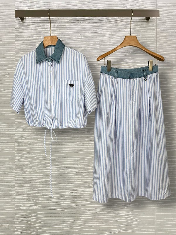 Prada Striped Cotton Shirt & Flared Skirt