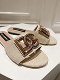 Dolce & Gabbana  Raffia Sliders in Beige