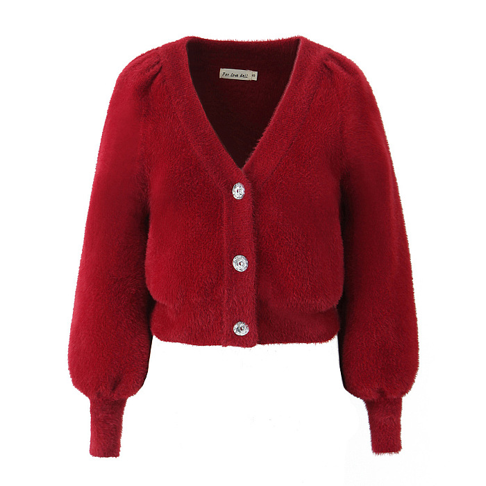 Plush Berry Red Cardigan, Bralette & High-Waist Shorts
