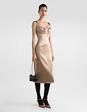 D&G Satin Bustier Midi Dress with Leopard Lining in Champagne