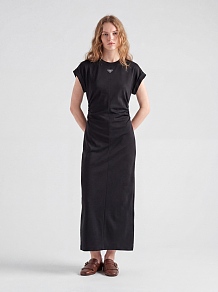 Prada Side Pleated Long Dress in Black