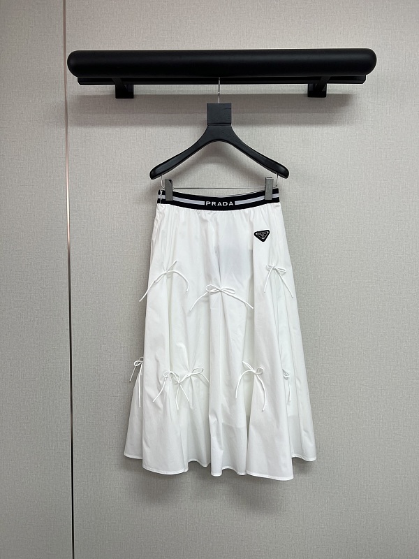 Prada Pleated Midi Skirt in White
