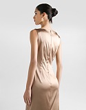 D&G Satin Bustier Midi Dress with Leopard Lining in Champagne