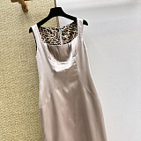 D&G Satin Bustier Midi Dress with Leopard Lining in Champagne