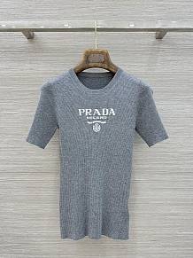 Prada Grey Crew-neck Sweater with Logo