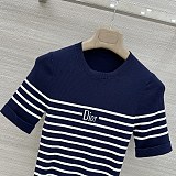 Dior  Short-Sleeved Fitted Sweater White and Pink D ...