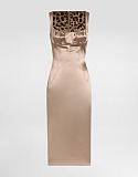 D&G Satin Bustier Midi Dress with Leopard Lining in Champagne