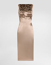 D&G Satin Bustier Midi Dress with Leopard Lining in Champagne