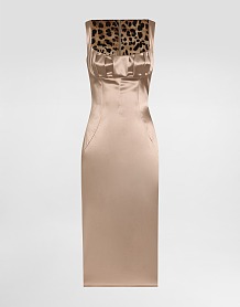D&G Satin Bustier Midi Dress with Leopard Lining in Champagne