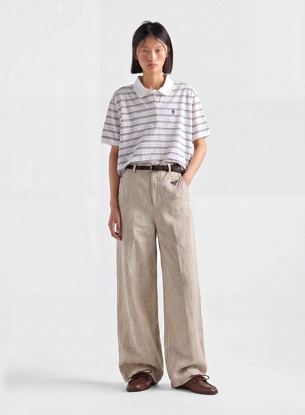Prada Wide-leg Linen Trousers in Sand