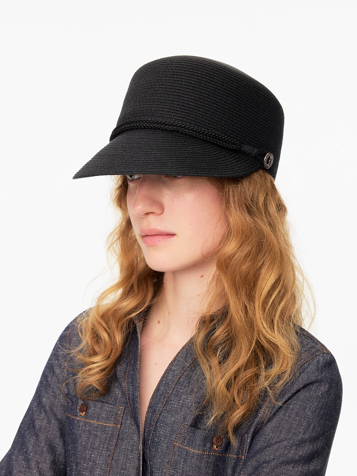 Straw Woven Cap with Metallic Concho Button