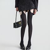 Velvet Scalloped Suspender Tights in Black(5 pairs)