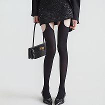 Velvet Scalloped Suspender Tights in Black(5 pairs)