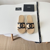 Chanel Premium Microfiber Leather Slides Beige & Black