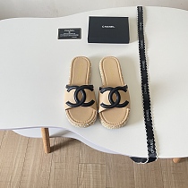 Chanel Premium Microfiber Leather Slides Beige & Black