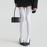 Velvet Scalloped Suspender Tights in White(5 pairs)