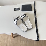 Chanel Premium Microfiber Leather Slides White & Black