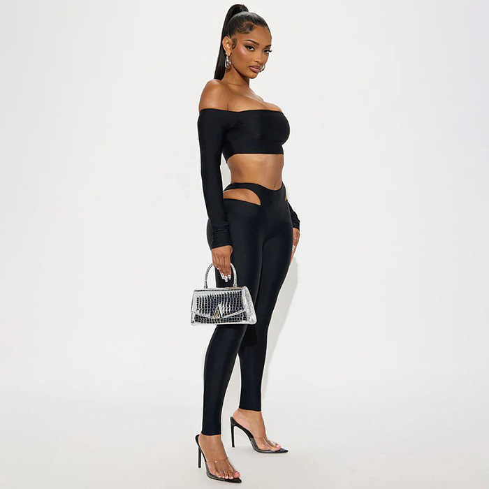 2-Piece Off-Shoulder Crop Top and Cutout Leggings Set