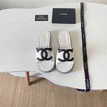 Chanel Premium Microfiber Leather Slides White & Black