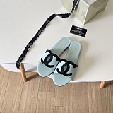 Chanel Leather Slides(black & Cyan)