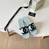 Chanel Leather Slides(black & Cyan)