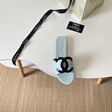 Chanel Leather Slides(black & Cyan)