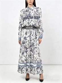 Dior Toile de Jouy Print Shirt & Pleated Skirt Set