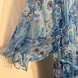D&G  Blue Floral Chiffon Midi Dress