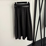 Dior A-Line Midi Skirt with CD Buckle Leather Belt