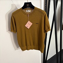 Miu Miu Pointelle Knit Short Sleeve Tee