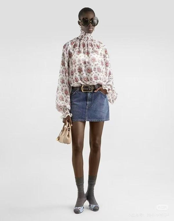 D&G  Small Flower Bouquets-print Chiffon Top