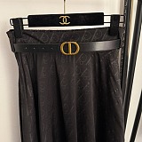 Dior A-Line Midi Skirt with CD Buckle Leather Belt