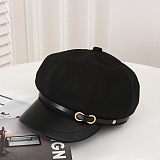 Women's Leather Brim Buckle  Beret Cap
